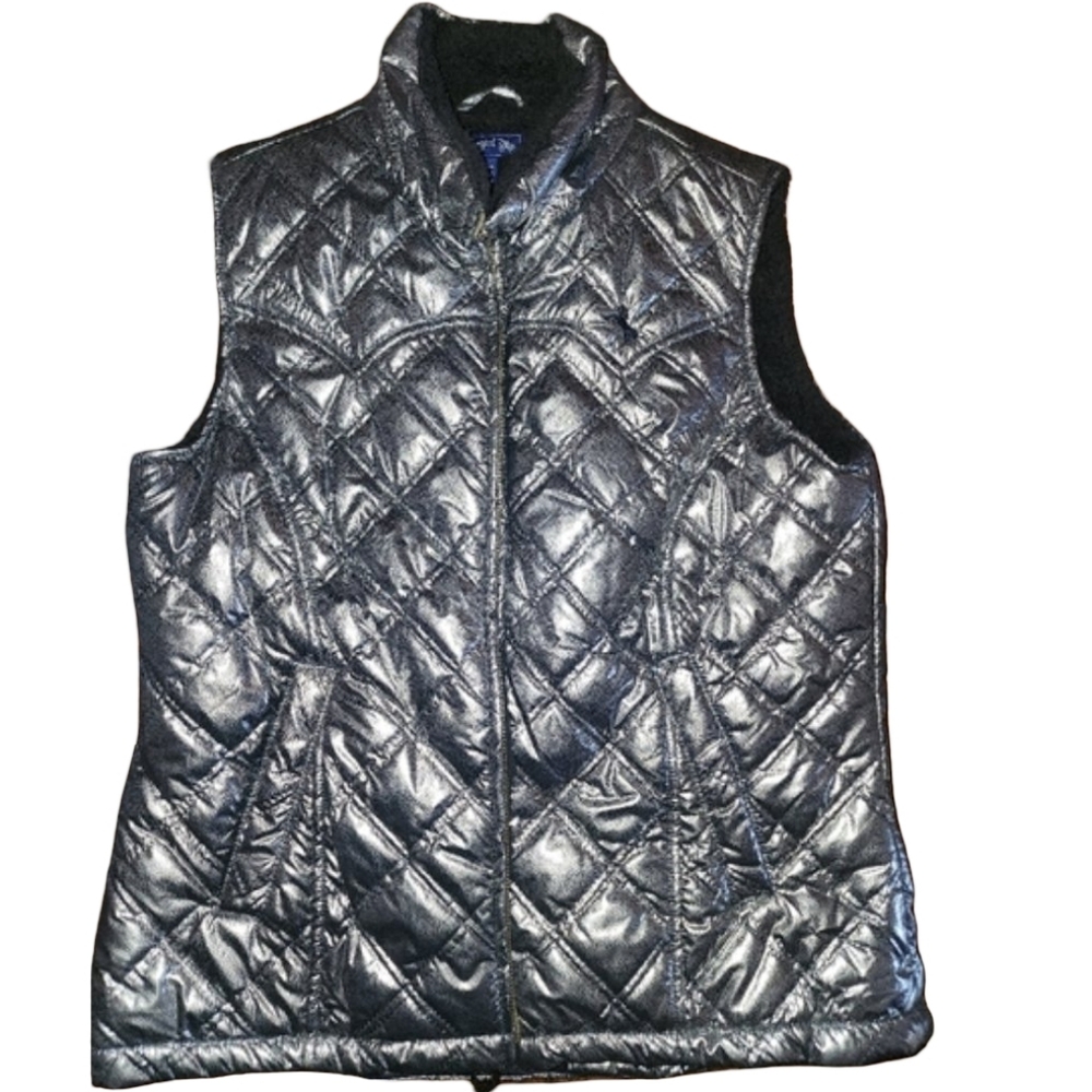 COWGIRL UP Metallic Silver Quilted Puffer Vest Western Shiny Yoke Boho Medium